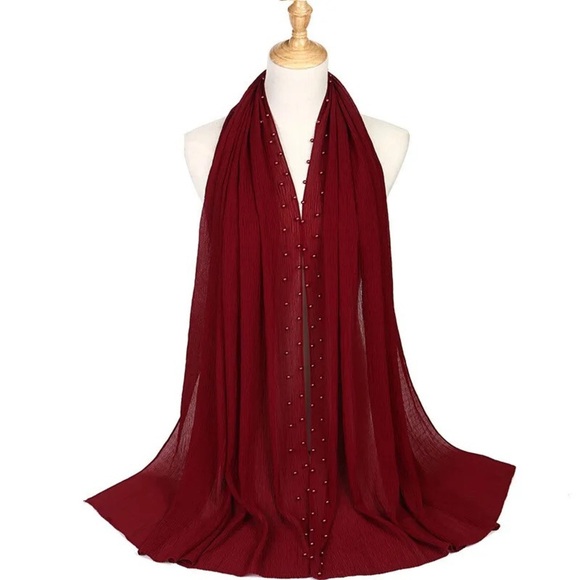 Accessories - Solid Color Beaded Bubble Long Scarf Turban Elegant Women Shawl Headwear